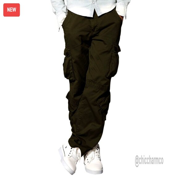 Men's Regular Fit Cargo Pants with 8 Pockets, 100% Cotton Twill